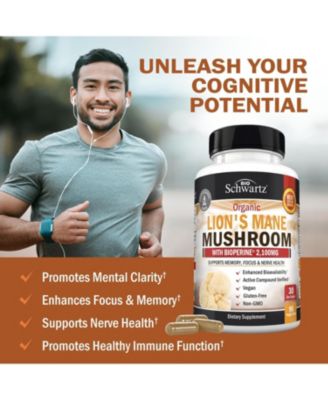Organic Lions Mane Mushroom Supplement - 2,100mg - Mental Clarity, 90ct