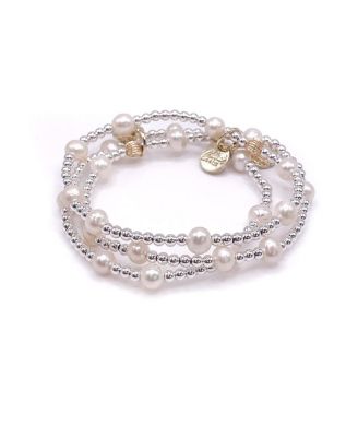 3mm Sterling Silver Ball and Freshwater Pearl Stretch Bracelet