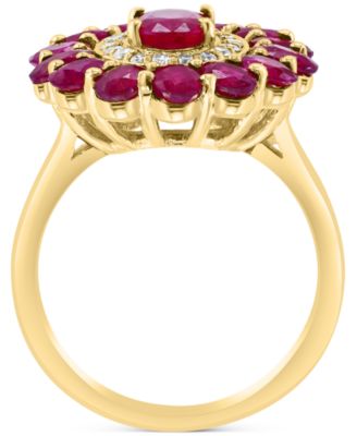 EFFY&reg; Ruby (4-1/3 ct. t.w.) & Diamond (1/5 ct. t.w.) Flower Ring in 14k Gold