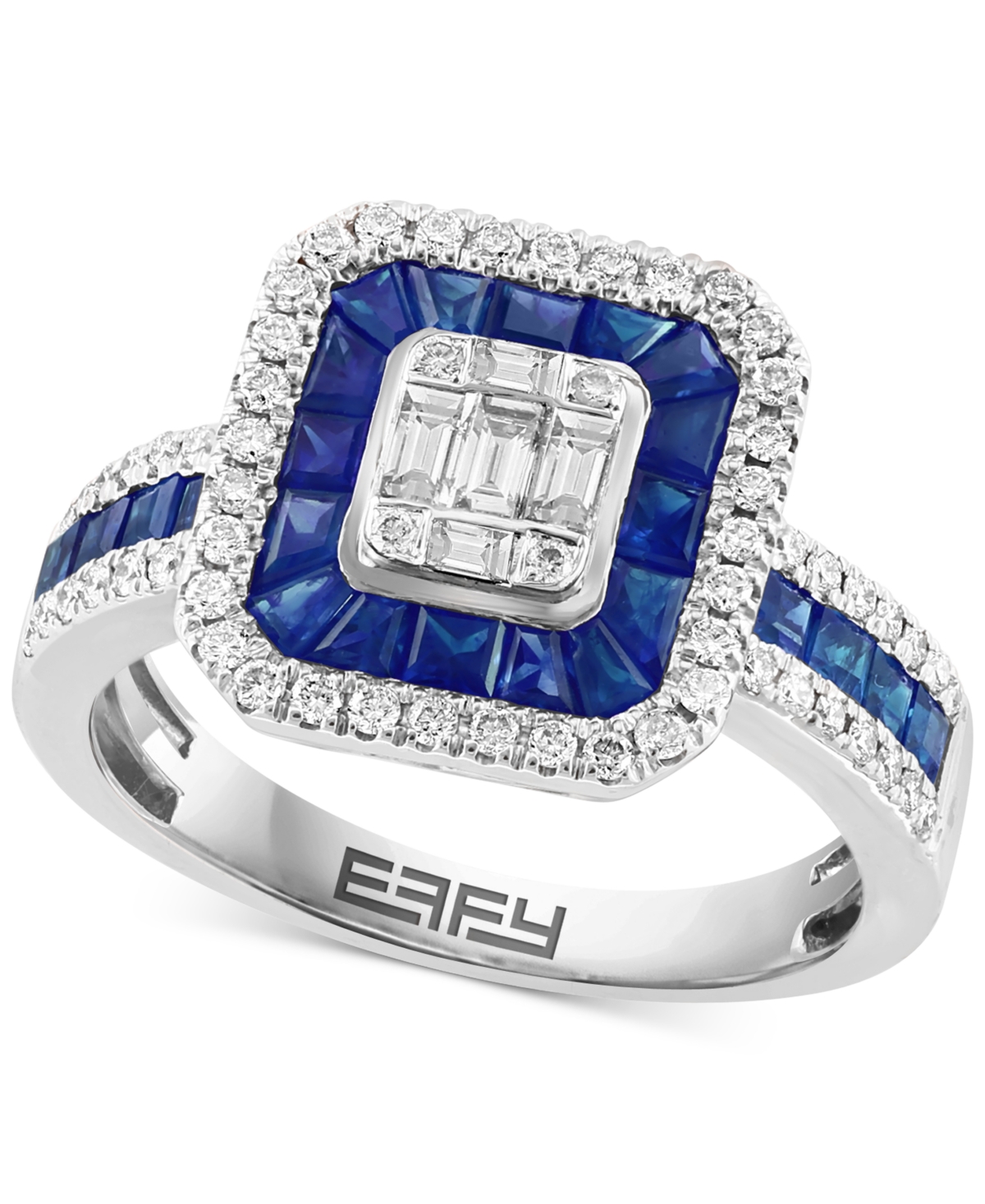 Effy Sapphire (1-1/20 ct. t.w.) & Diamond (1/2 ct. t.w.) Halo Cluster Ring in 14k White Gold - K White Gold