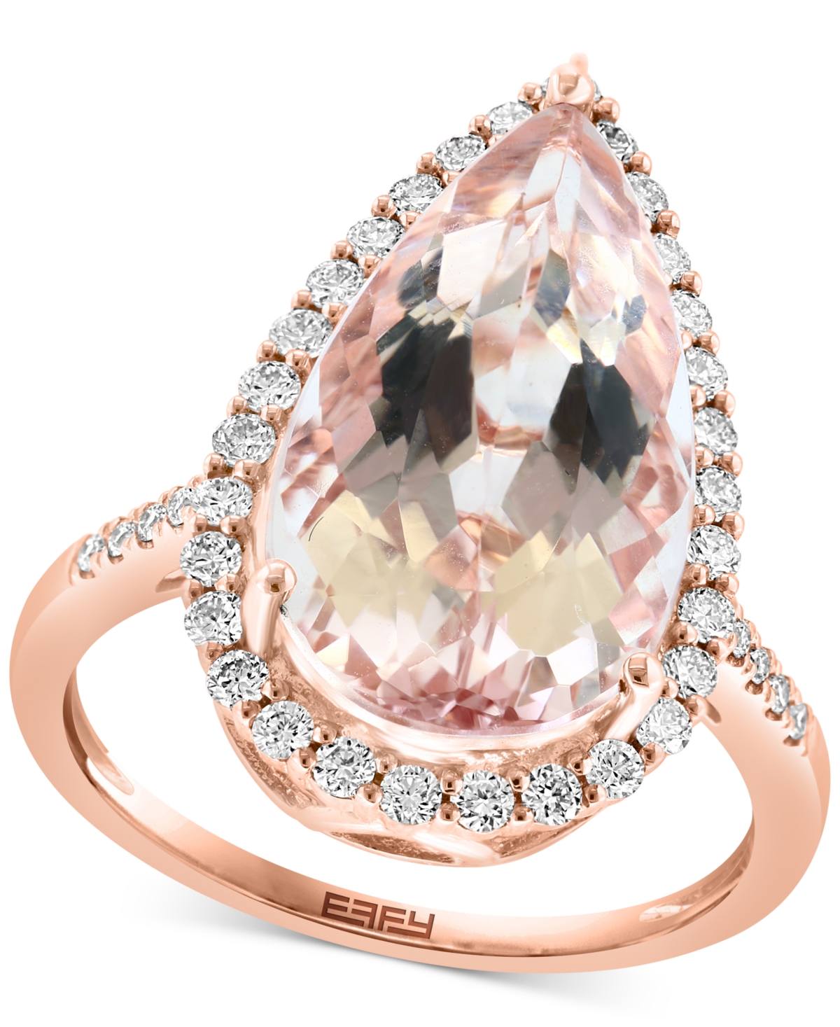 Effy Collection Effy Morganite (6-5/8 Ct. T.w.) & Diamond (1/2 Ct. T.w.) Pear Halo Ring In 14k Rose Gold