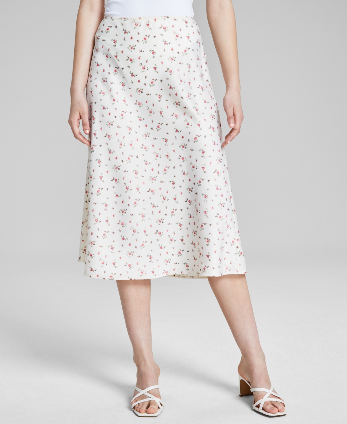 Shop And Now This Woman's Floral-print Satin Midi Skirt, Created For Macy's In Black,blue
