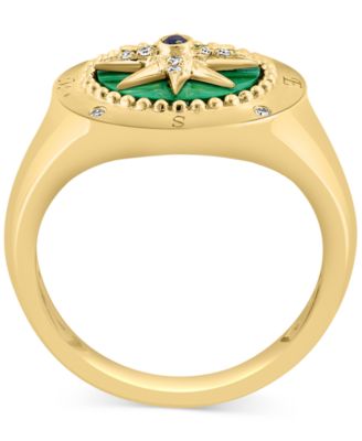 EFFY&reg; Malachite & Diamond (1/20 ct. t.w.) North Star Ring in 14k Gold