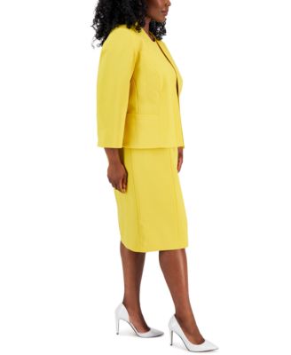 Plus Size Crepe Open Front Jacket and Crewneck Sheath Dress Suit Set