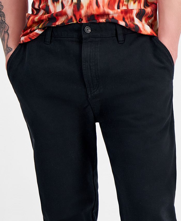BOSS Mens Hugo Black Label Black Flat Front, Tapered, Stretch Chino Pants