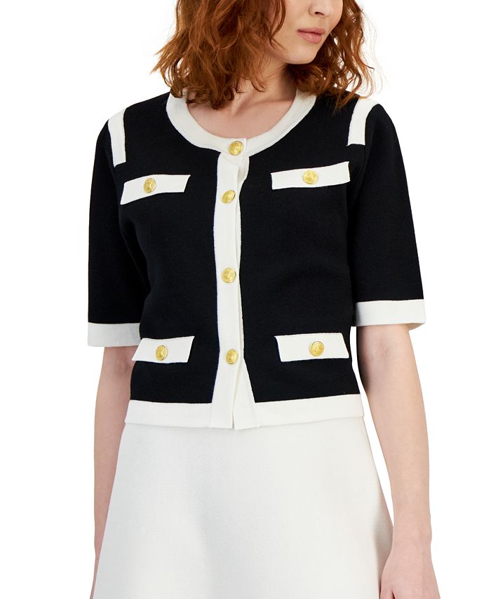 Contrast Trim Short Sleeve Sweater