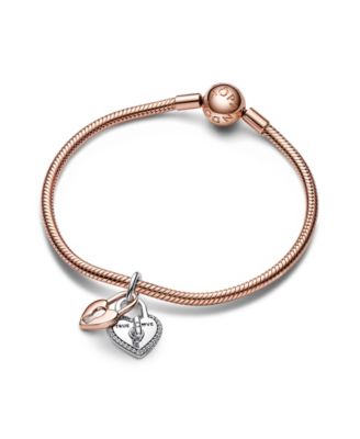 Sterling Silver and 14K Rose Gold Padlock Heart Charm