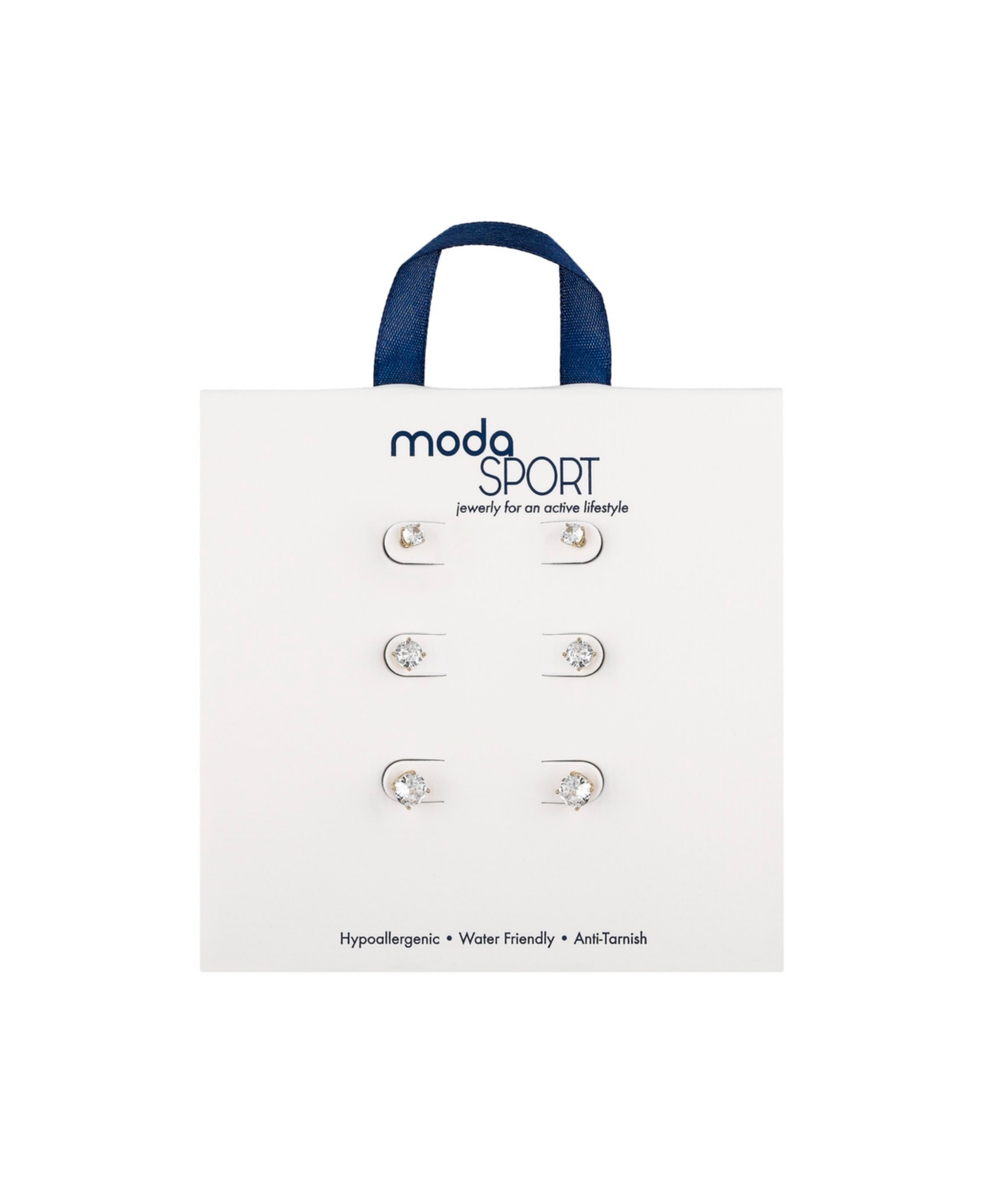 Modasport Clear Cubic Zirconia Stud Earring 3 Pc Set In Gold