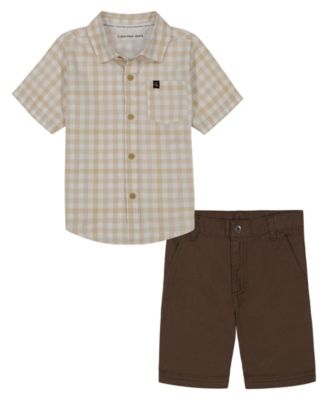Calvin Klein Toddler and Little Boys Plaid Short Sleeve Button Up Shirt and Twill Shorts 2 Piece Set Macy s