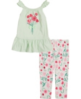 Kids Headquarters Toddler Girls Ruche Strap Tunic Top and Printed Capri Leggings, 2 Piece Set - Aqua