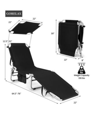 SUGIFT Black Folding Beach Lounge Chair with Pillow for Outdoor