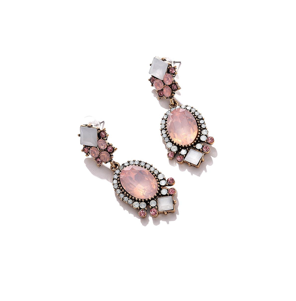 Women's Pink Oval Stone Drop Earrings - Pink