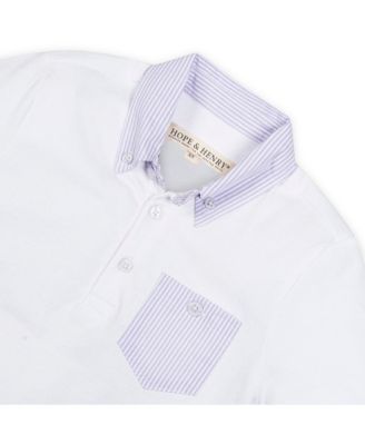 Boys Short Sleeve Jersey Polo with Seersucker Trim