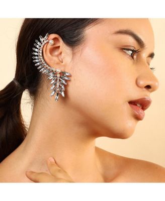 Women's Silver  Embellished Cluster Earcuff Earrings