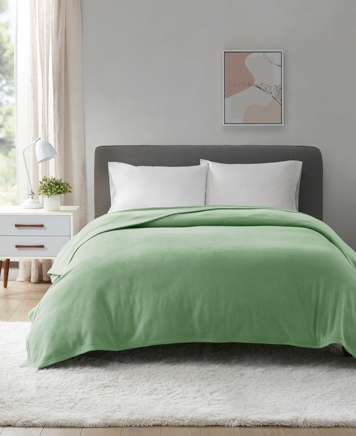 Home Design Easy Care Year-round Soft Fleece Blanket, King, Created For Macy's In Frosted Sage