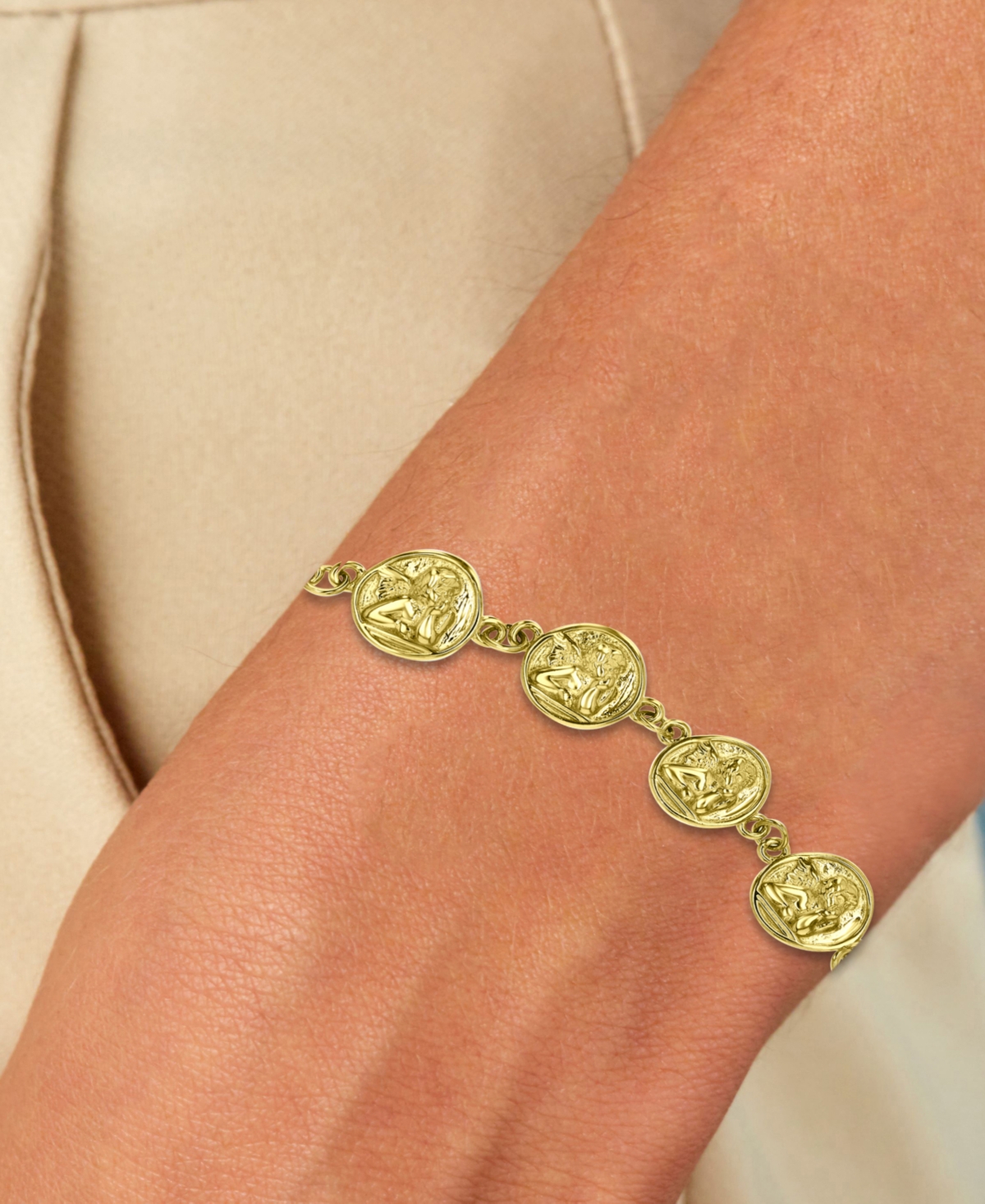 Angel Medallion Link Bracelet in 14k Gold-Plated Sterling Silver
