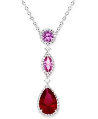 Macy's - Cubic Zirconia Mixed-Cut 18" Lariat Necklace in Sterling Silver (Also in Lab-Grown Pink Sapphire/Lab-Grown Ruby)