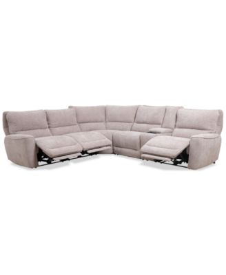 Furniture - Deklyn 129" 6-Pc. Fabric Sectional with 3 Power Recliners & 1 Console