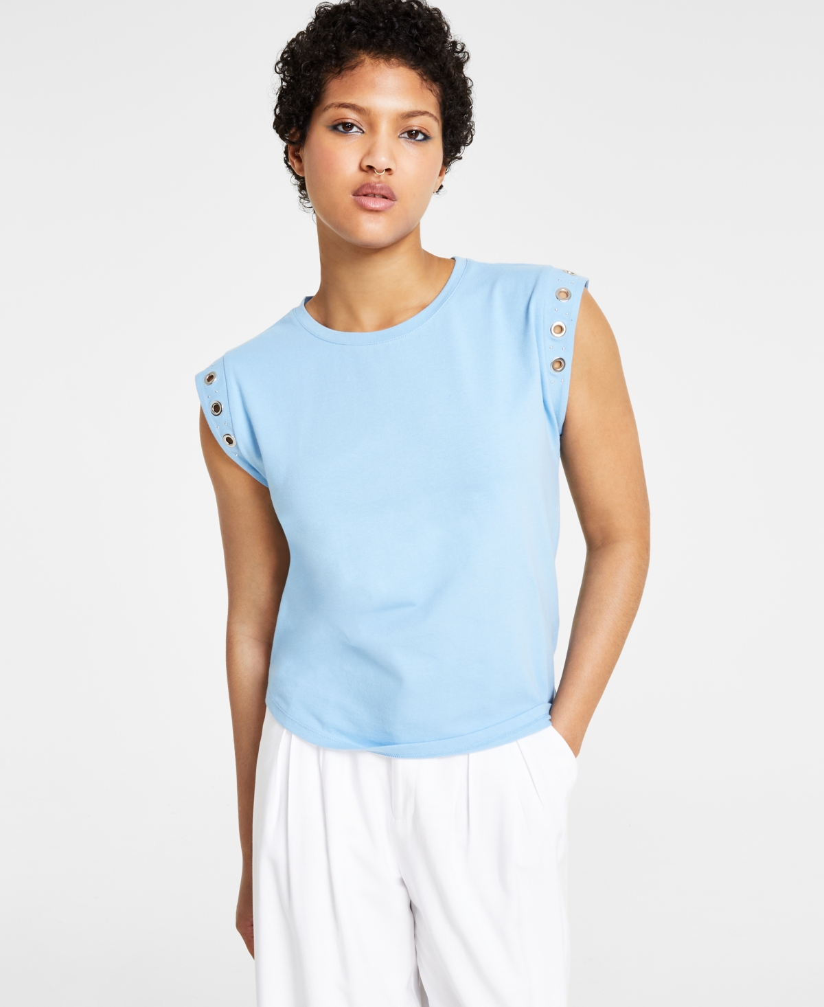 Shop Bar Iii Women's Grommet Muscle T-shirt, Created For Macy's In Clean Cornflower