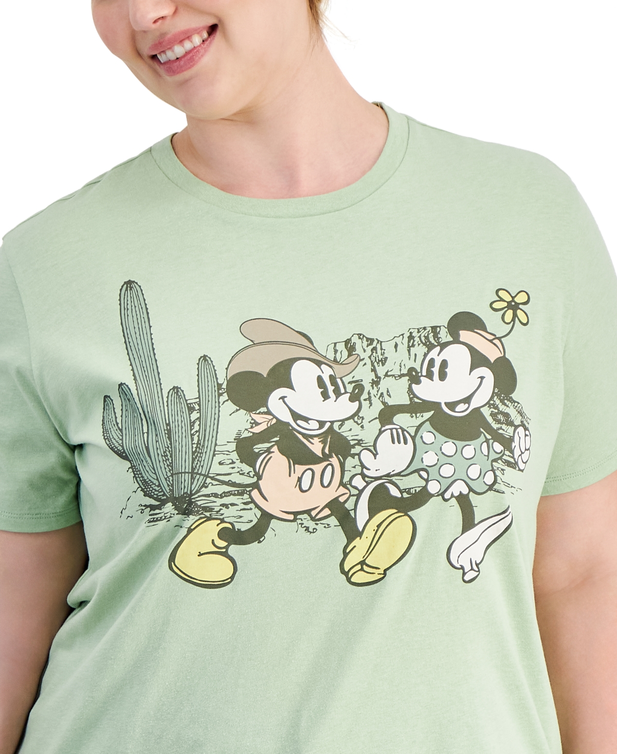 Disney Trendy Plus Size Mickey & Minnie Cactus Crewneck Tee