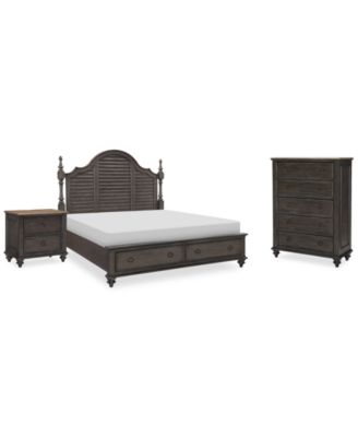Mandeville 3pc Bedroom Set (Louvered California King Storage Bed + Drawer Chest + 2-Drawer Nightstand)