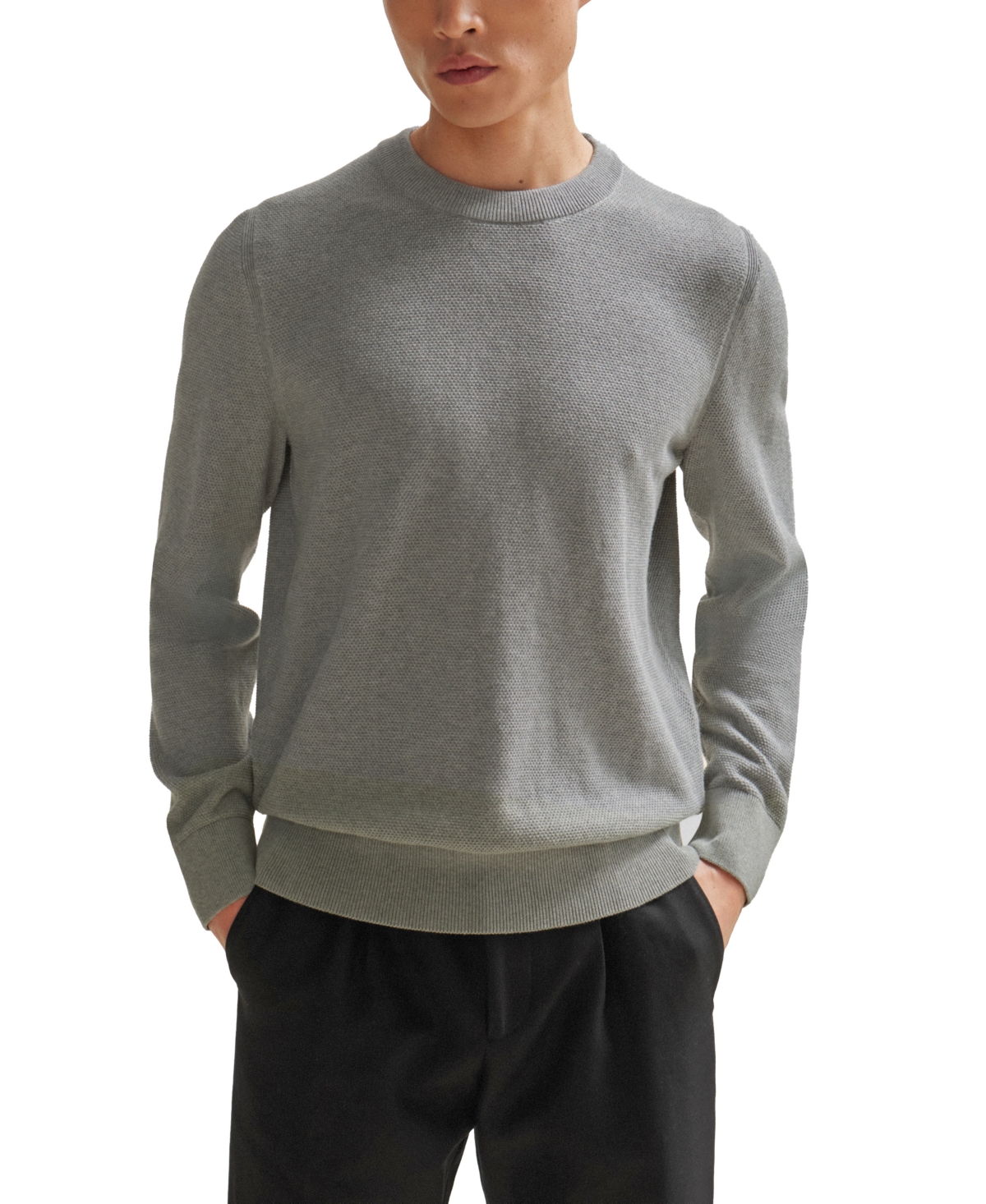 Boss by Hugo Boss Men's Micro-Structured Crew-Neck Sweater - Silver