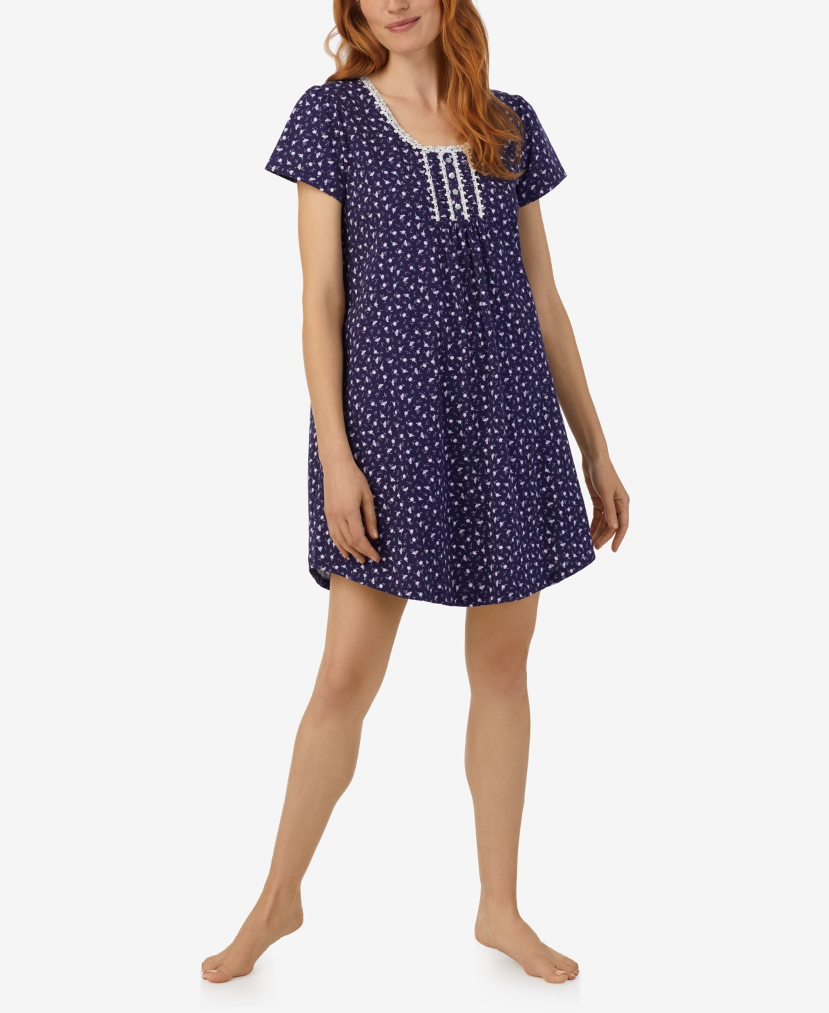 Aria Women's Cap Sleeve Sleepshirt Nightgown In Navy Print