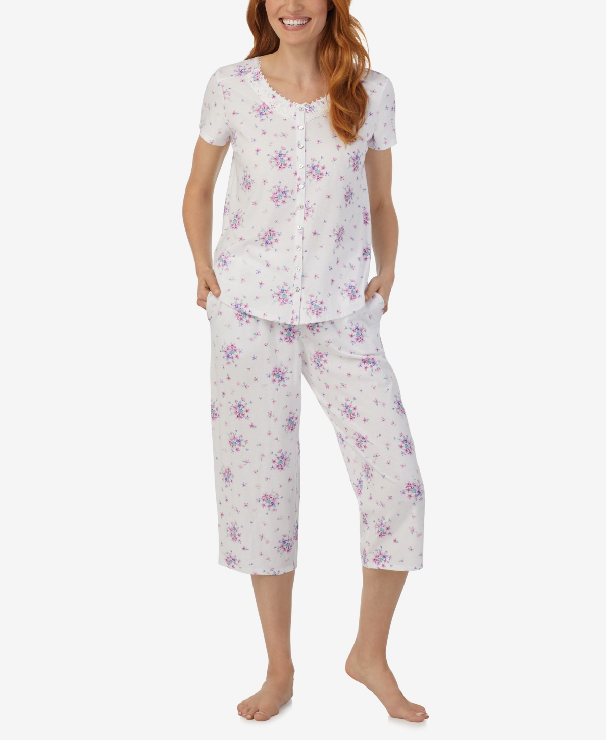 Women's Short Sleeve Top Capri Pants 2-Pc. Pajama Set - Floral Print