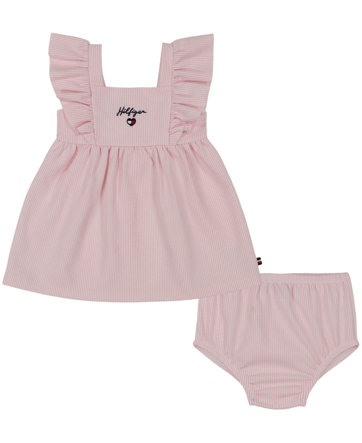 Shop Tommy Hilfiger Baby Girls Seersucker Knit Sundress With Panty In Pink