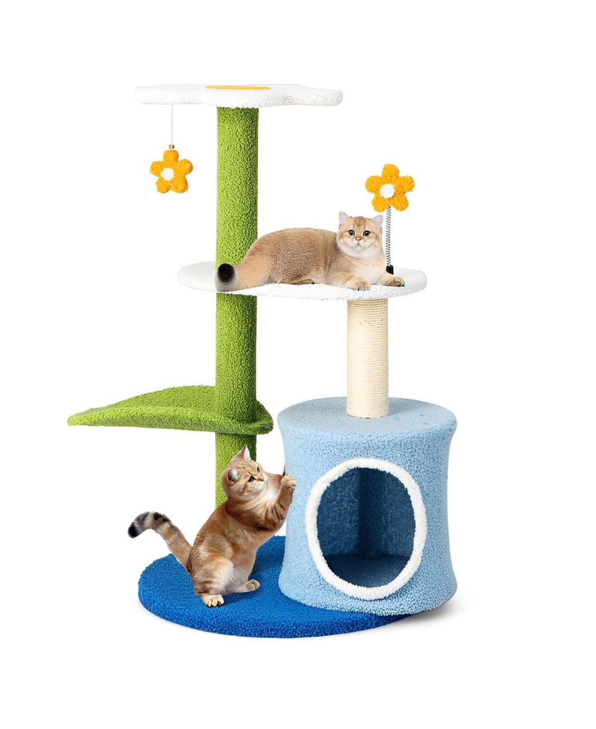 34.5 Inch 4-Tier Cute Cat Tree with Jingling Balls and Condo - Blue