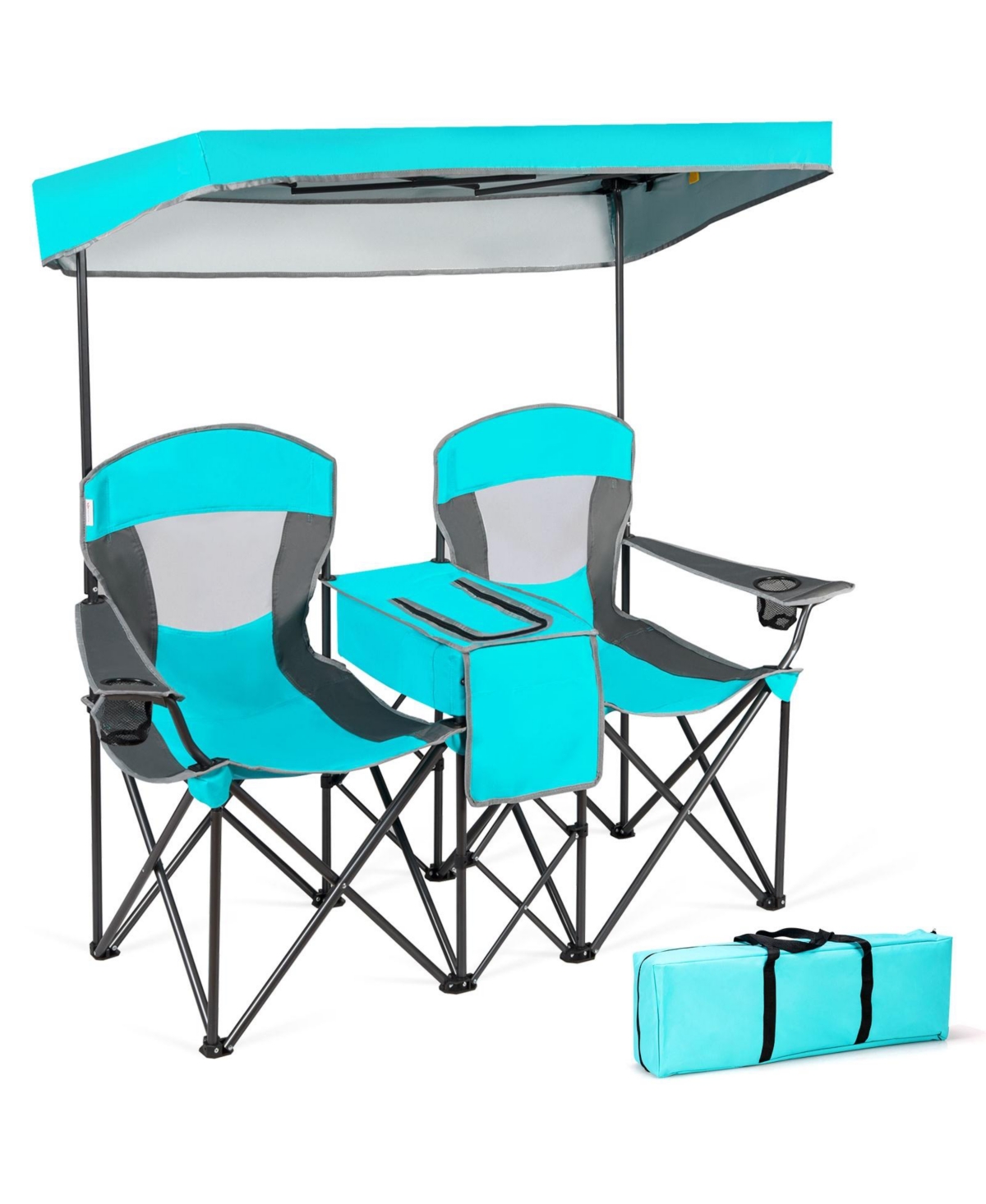 Turquoise Portable Folding Camping Canopy Chairs with Cup Holder - Green