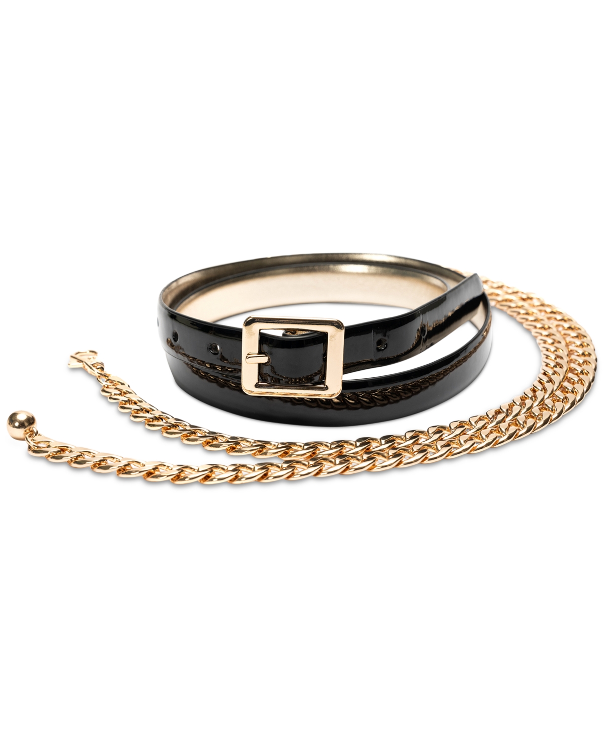 Women's Reversible & Chain Belt Set, Created for Macy's - Black Gold