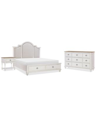 Mandeville 3pc Bedroom Set (Upholstered King Storage Bed + Dresser + 1-Drawer Nightstand)