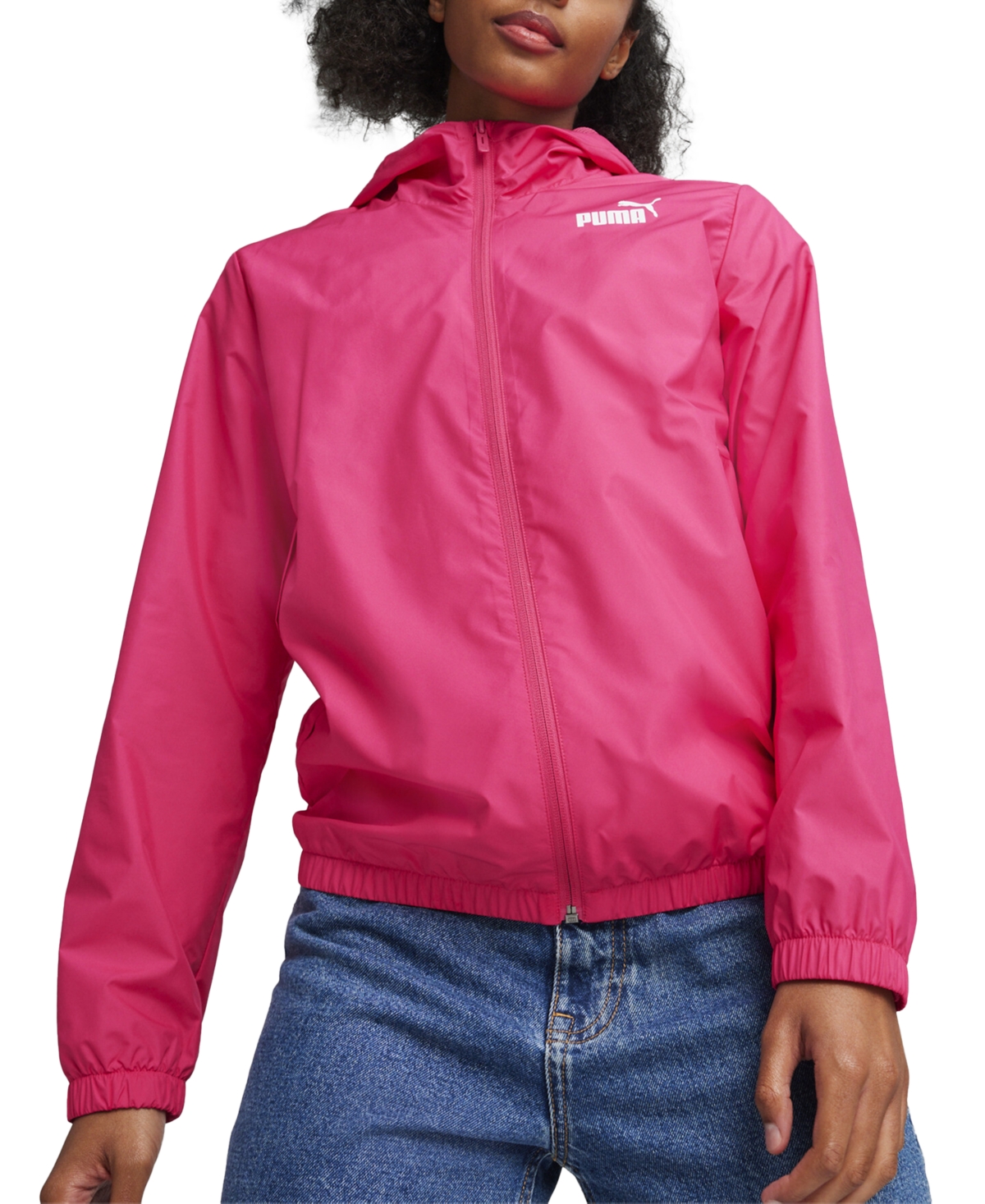 Shop Puma Women's Essentials Hooded Windbreaker Jacket In Garnet Rose