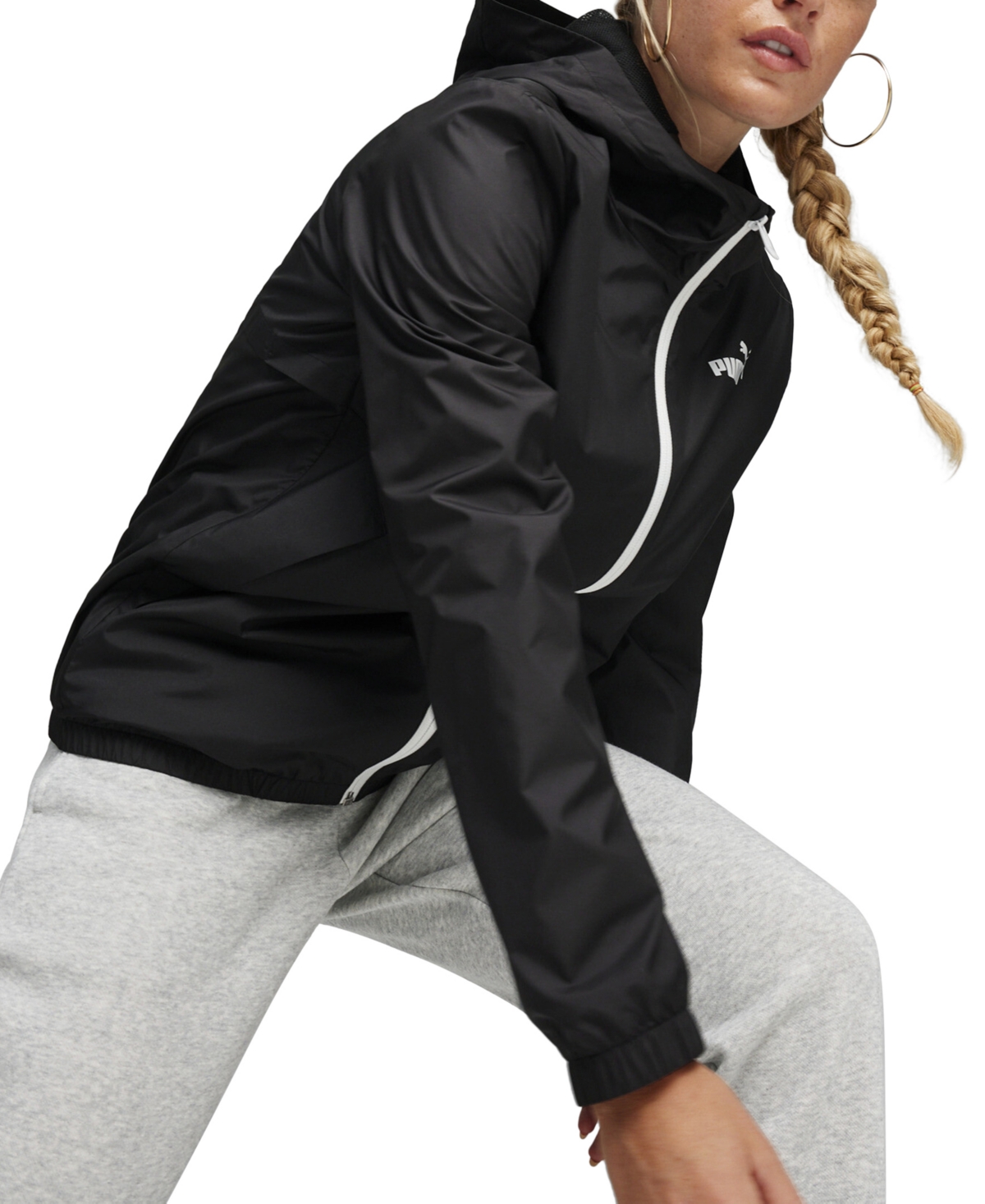 Shop Puma Women's Essentials Hooded Windbreaker Jacket In  Black-all Black
