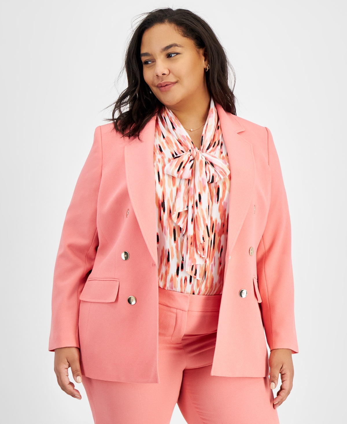 Plus Size Notched-Collar Blazer, Created for Macy's - Coral Rose