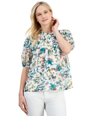 Nautica Jeans - Women's Floral-Print Popover Pintuck Blouse