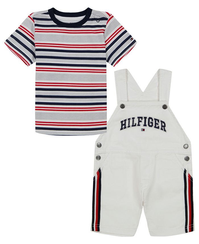 Baby Boys Short Sleeve Striped T shirt and Signature Shortalls 2 Piece Set