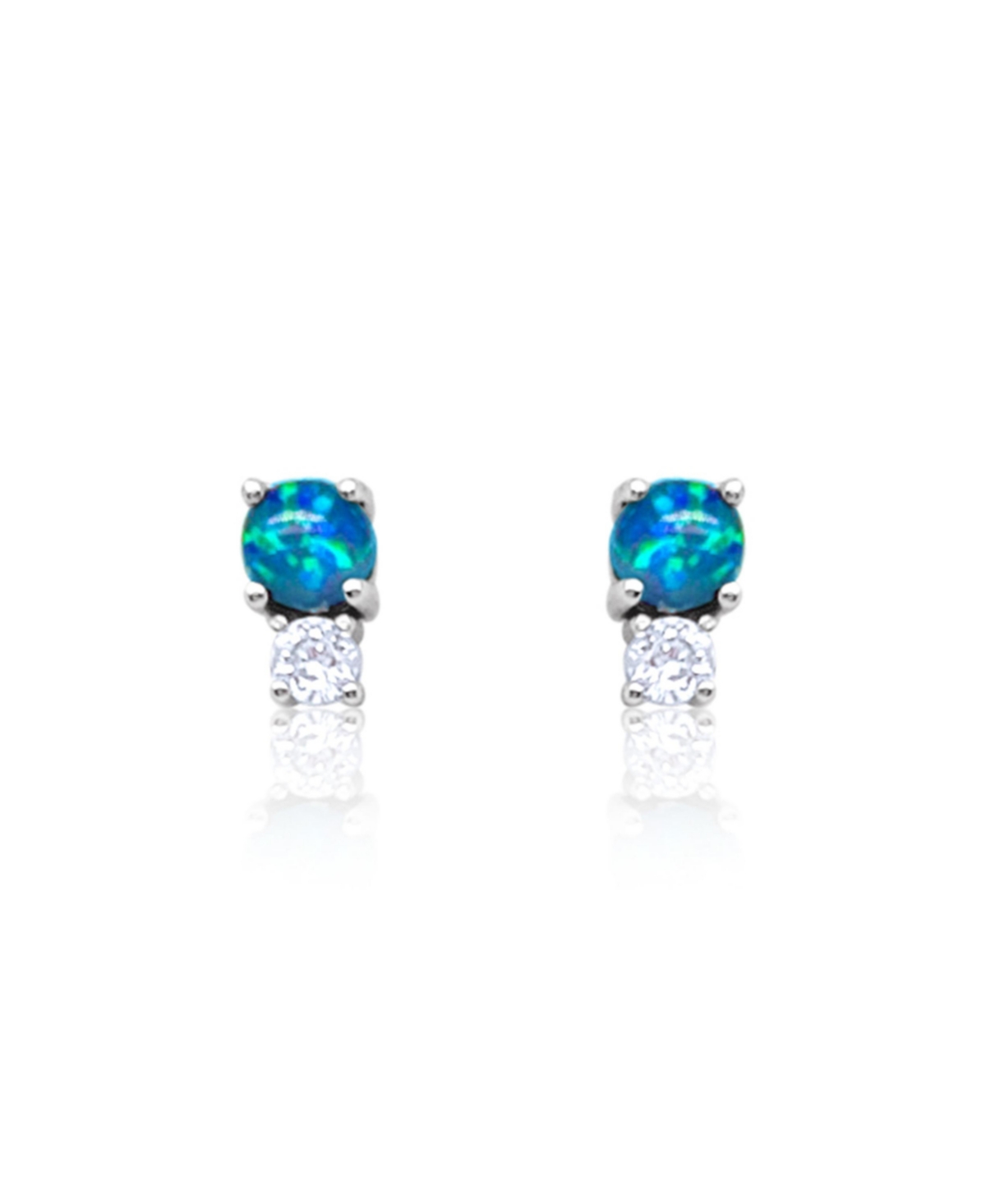 White Gold Tone Created Opal and Cz Studs - White