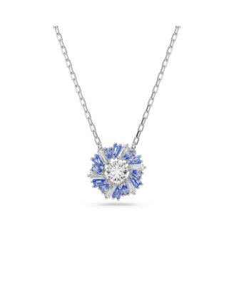 Swarovski Flower, Blue, Rhodium Plated Idyllia Pendant Necklace - Macy's