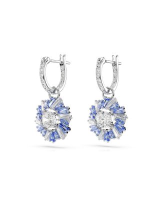 Flower, Blue, Rhodium Plated Idyllia Drop Earrings