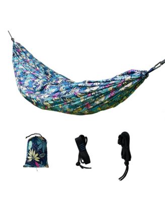 Portable Camping Hammock Cloth, Two Person Blue Leaf Print