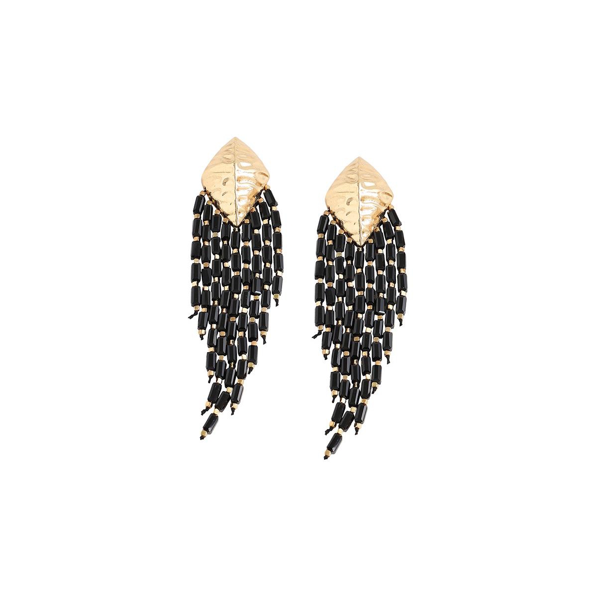 Women's Black Beaded Strand Drop Earrings - Black
