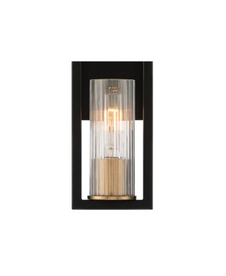 Industrial Modern Wall Light Sconces Set of 2 Black Warm Brass Hardwired 4 1/2" Fixture Clear Ribbed Glass Shade for Bedroom Bathroom Vanity