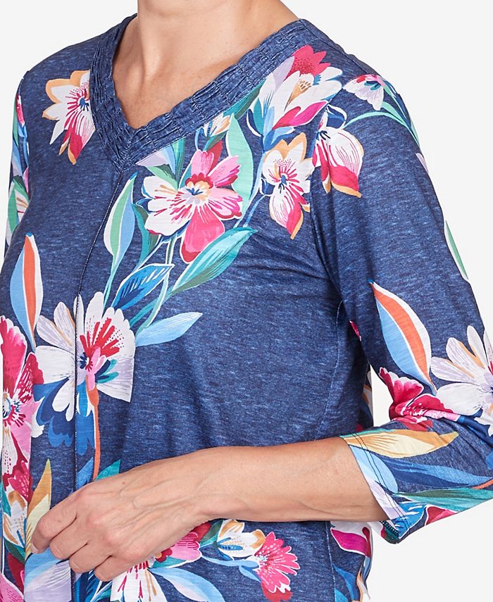 Alfred Dunner Women's In Full Bloom Placed Floral Vneck Top Macy's