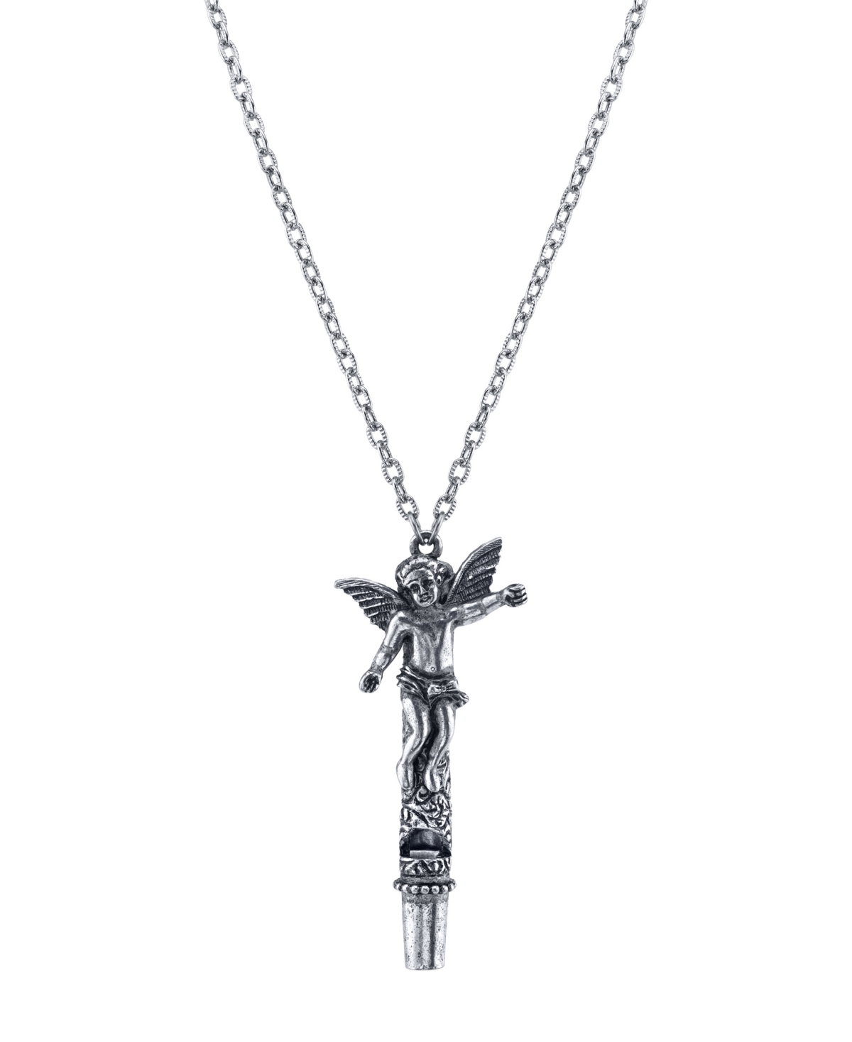 2028 Pewter Angel Whistle Necklace In Gray