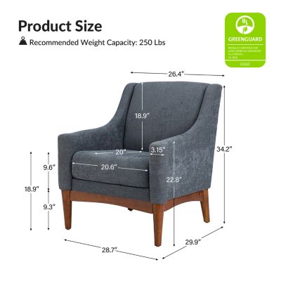 Fabric Recessed Arms Accent Chair with Solid Wood Legs for Living Room Bedroom