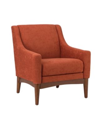 Fabric Recessed Arms Accent Chair with Solid Wood Legs for Living Room Bedroom