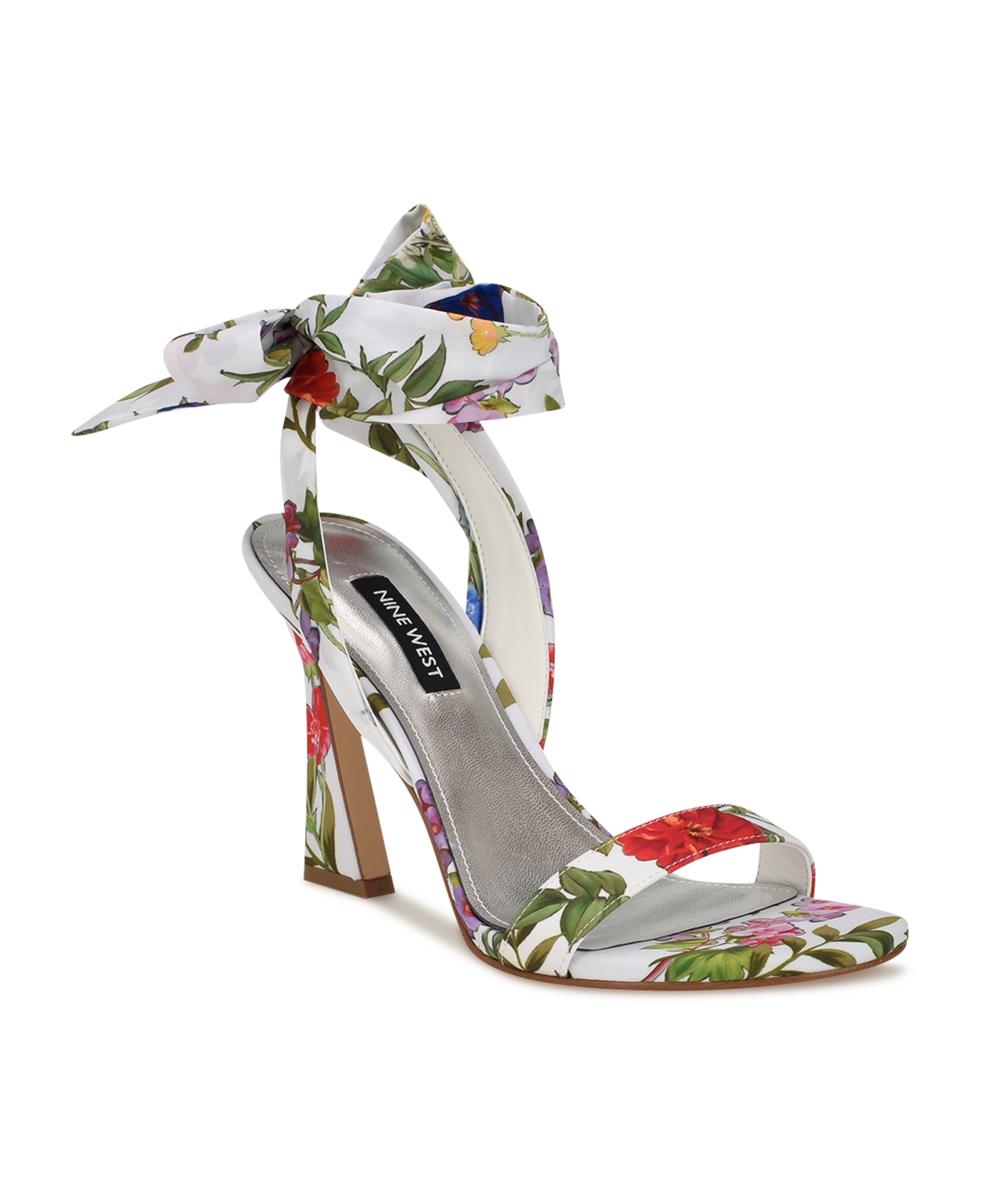 Nine West Kelsie Ankle Tie Sandal In White Garden