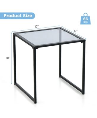 Patio Side Table Outdoor 17'' Tempered Glass End Coffee Table for Porch Garden